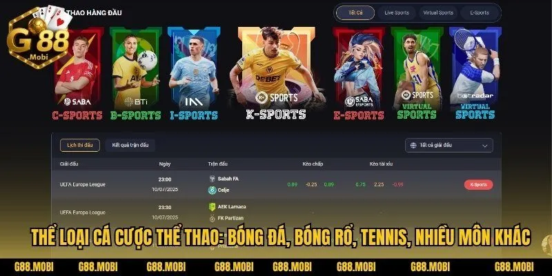 G88 18 Thể loại cá cược thể thao: bóng đá, bóng rổ, tennis và nhiều môn khác